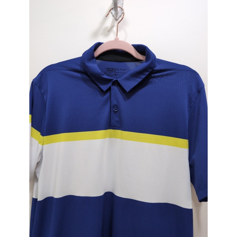Nike Golf Dri-Fit Blue Yellow And White Colorblock Polo Shirt Men's Size Medium - Picture 2 of 10